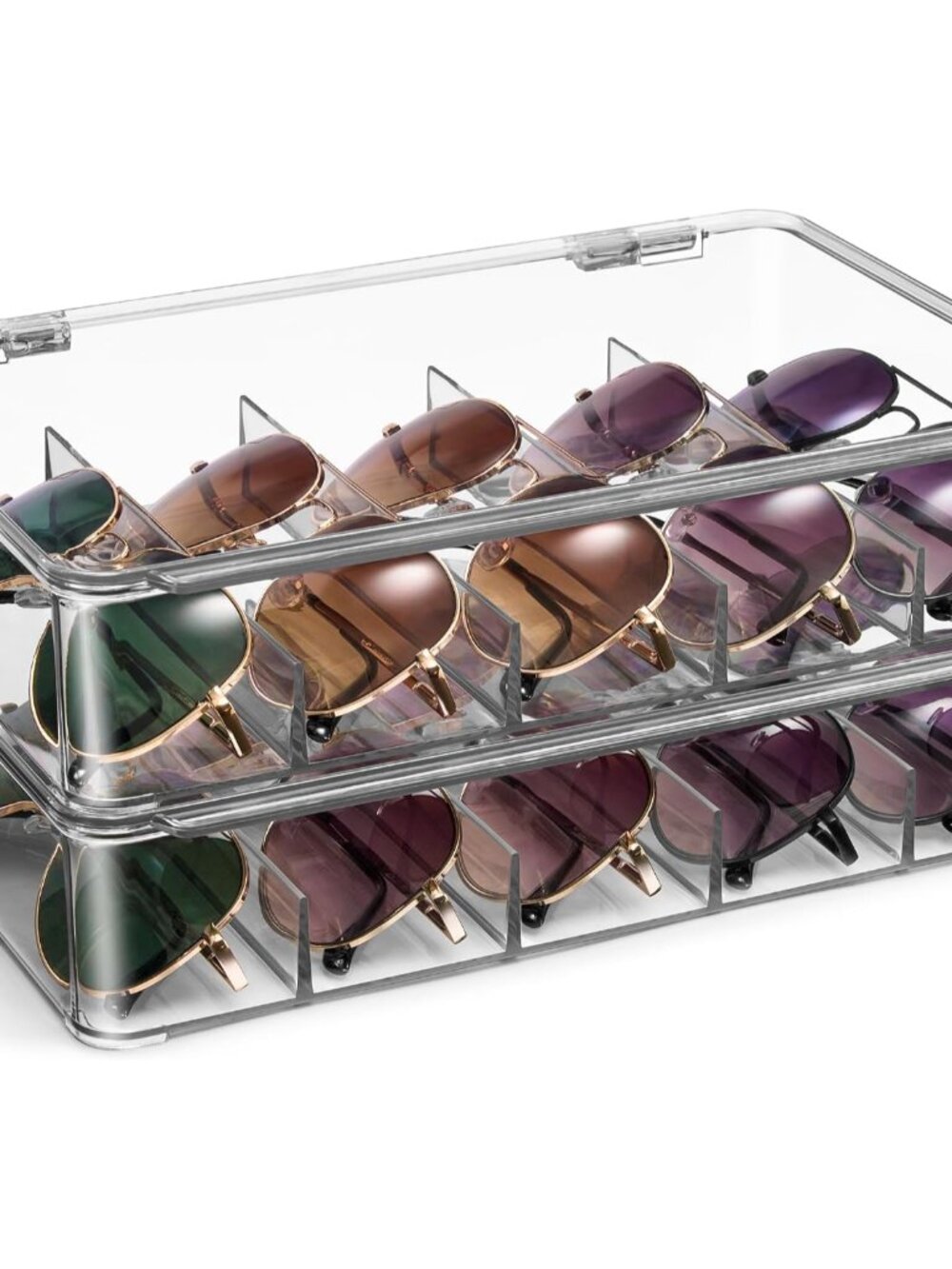 Sunglasses Organizer - Plastic Stackable Eyeglass Case Storage Organizer for Mul